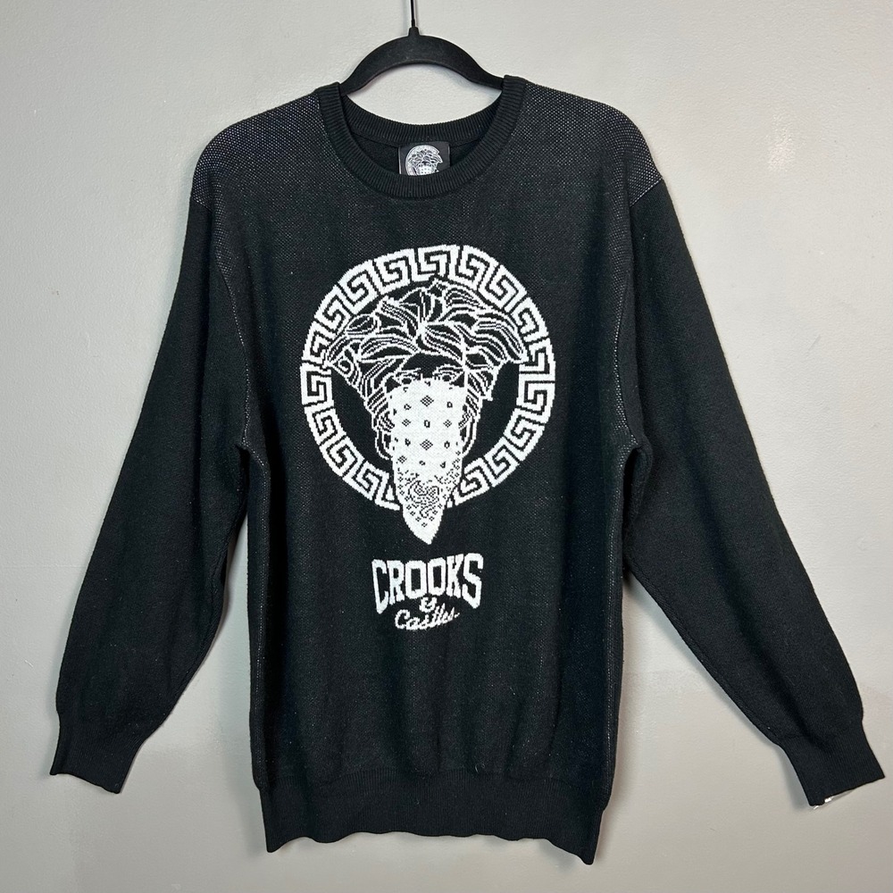 Y2K Crooks & Castles Sweater Mens XL Medusa Bandana Graphic Crewneck Streetwear